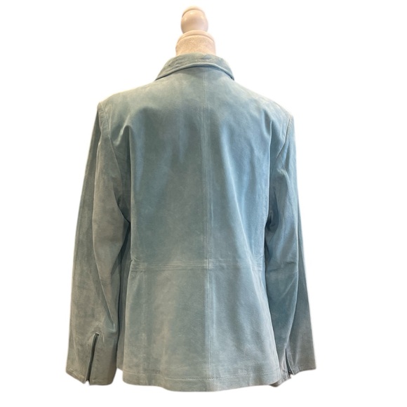 Guillaume Pastel Blue Green Suede Leather Moto Jacket Studded Y2K L - Picture 6 of 10